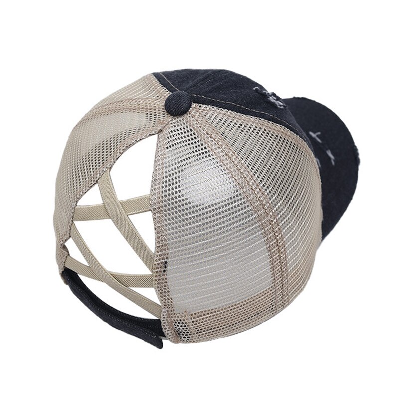 Anti Sun Cap Ripped Mesh Ponytail Criss Cross Baseball Cap Adjustable Hat H7JP