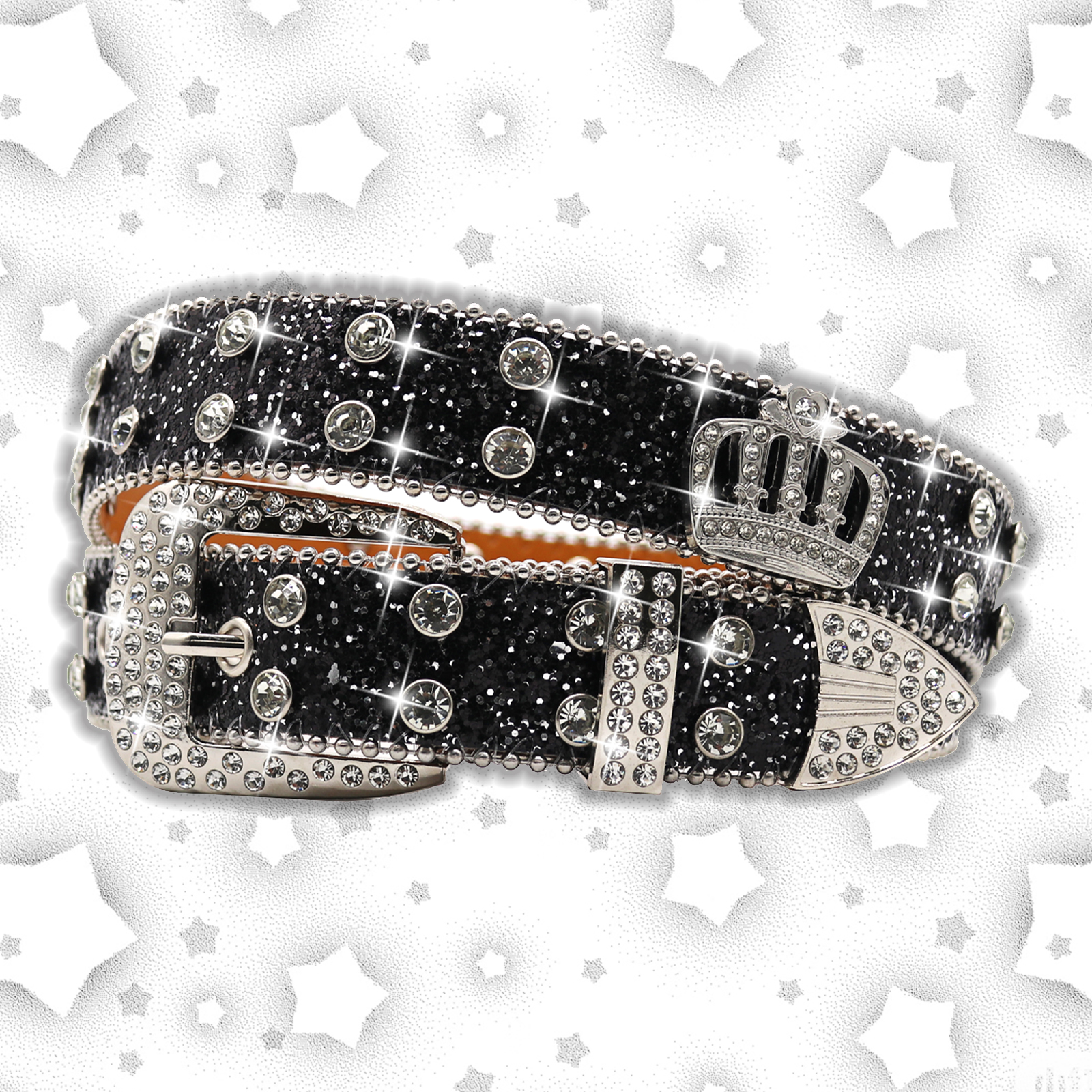Heren Jeans Kroon Strass Y2K Stijl Riem Riem Damesriem Western Denim Glanzend Klinknagel Leer HipHop Punk Rock: Black / 115 CM