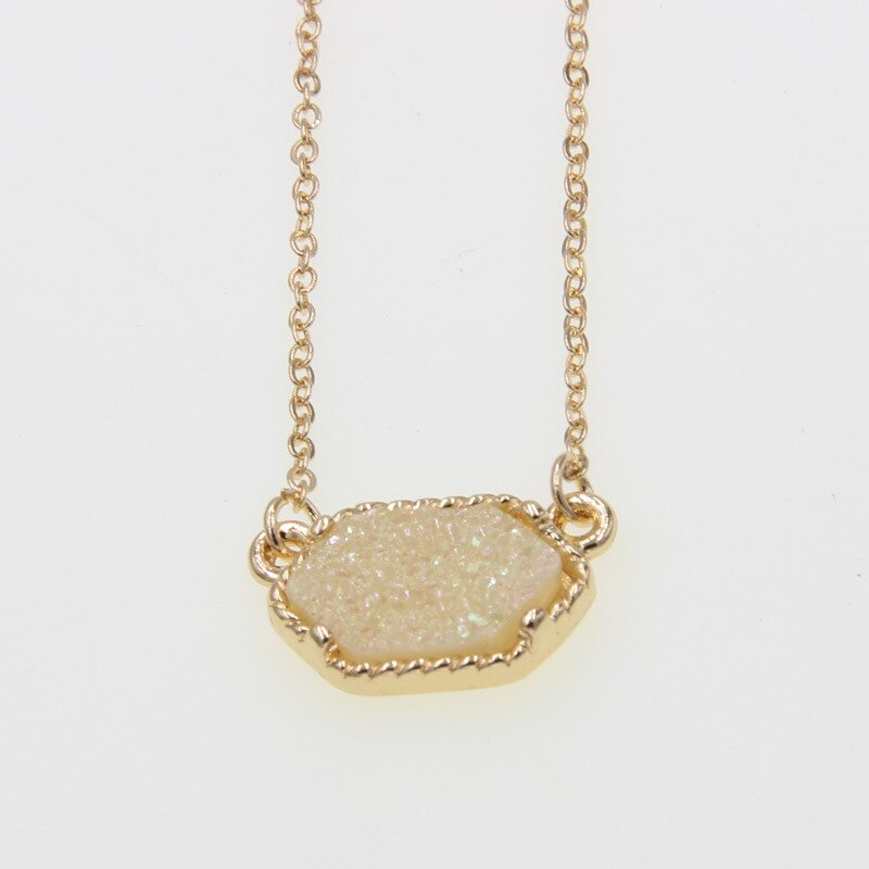 Gold Harz Druzy Drusy Anhänger Halskette Bunte Acryl Kragen Schmuck für Frauen Mädchen Kleid Hochzeit Party