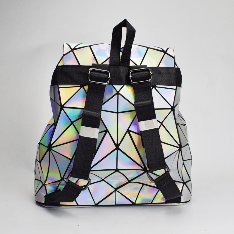 Neue Leucht Frauen Rucksack Schule Hologramm Geometrische Falten Schüler Schule Taschen Für Teenager Mädchen holographische Sack a dos