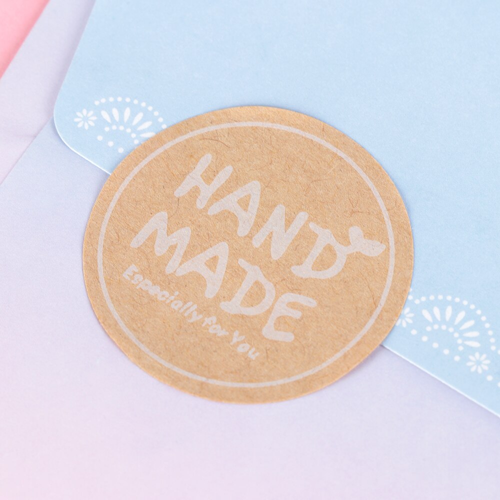 120PC/Sheet Round White DIY HAND MADE Sticker Kraft Label Sticker Handmade Cake Packaging Sealing Decal Self-adhesive Paper
