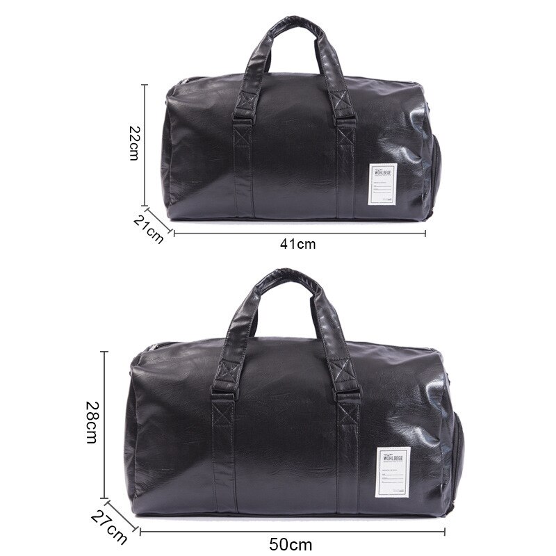 Travel Bag Women black PU Leather Gym Bags Hand Luggage For Men Duffle Bag: Big Black