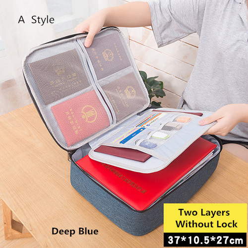 Waterproof Storage Document Bag Portable Household Certificate Finishing Pouch Travel Business Trip Organizer Case Accessories: Navy Blue  A