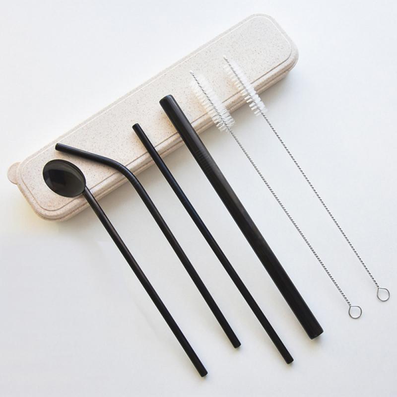 4 Pcs Metal Straw Reusable Stainless Steel Straw Set With Travel Box Cleaning Brush Drink Fruit Juice Wine Milk Tea: 01