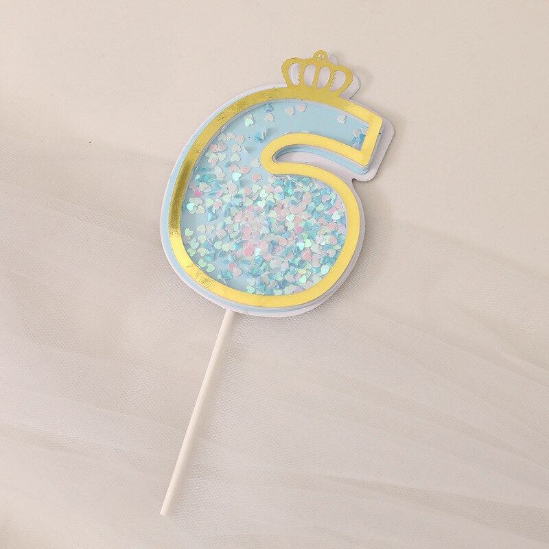 Glitter Cake Decoration Insert Sequins Paper Cake Toppers Happy Birthday Baby Shower Wedding Anniversary Party Cupcake Decor: Blue-6