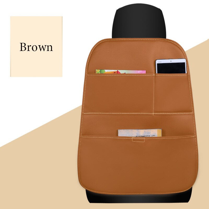 1pc pu skinn bil arrangør sete rygg oppbevaring vanntett beskyttelse bag deksel holder bak sete arrangør til låve oppbevaringsmatte: Brun