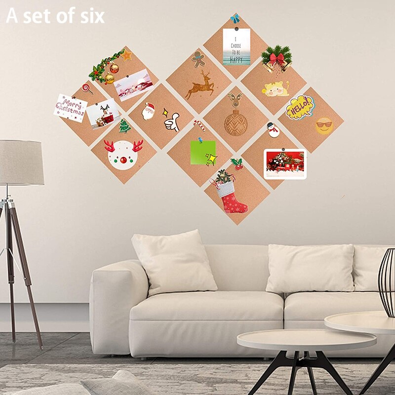 Tablero de corcho cuadrado grueso, 6 piezas de tablero de corcho, 50 piezas, Mini pared promocional, autoadhesivo, azulejos de pared