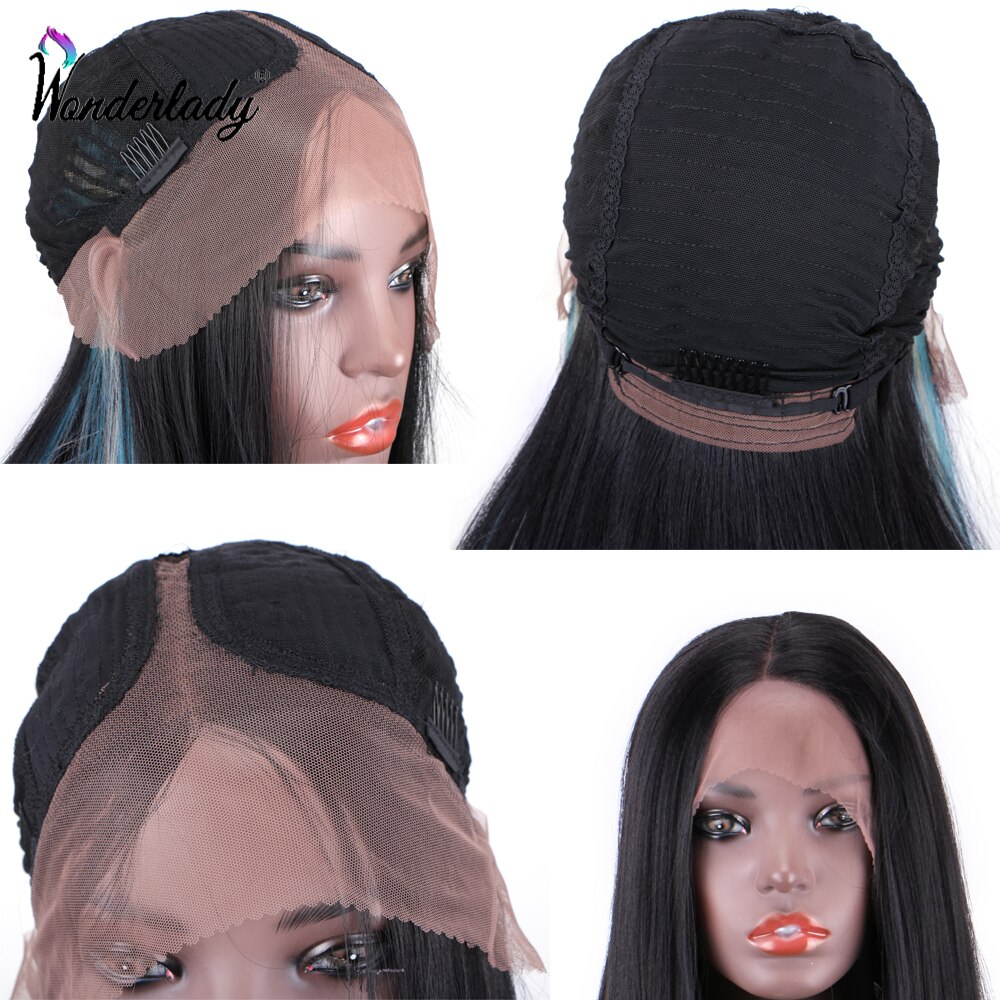 WonderLady-pelucas frontales de encaje de fibra de alta temperatura para mujer, postizos para el cabello sintéticos, rectos, 26 pulgadas