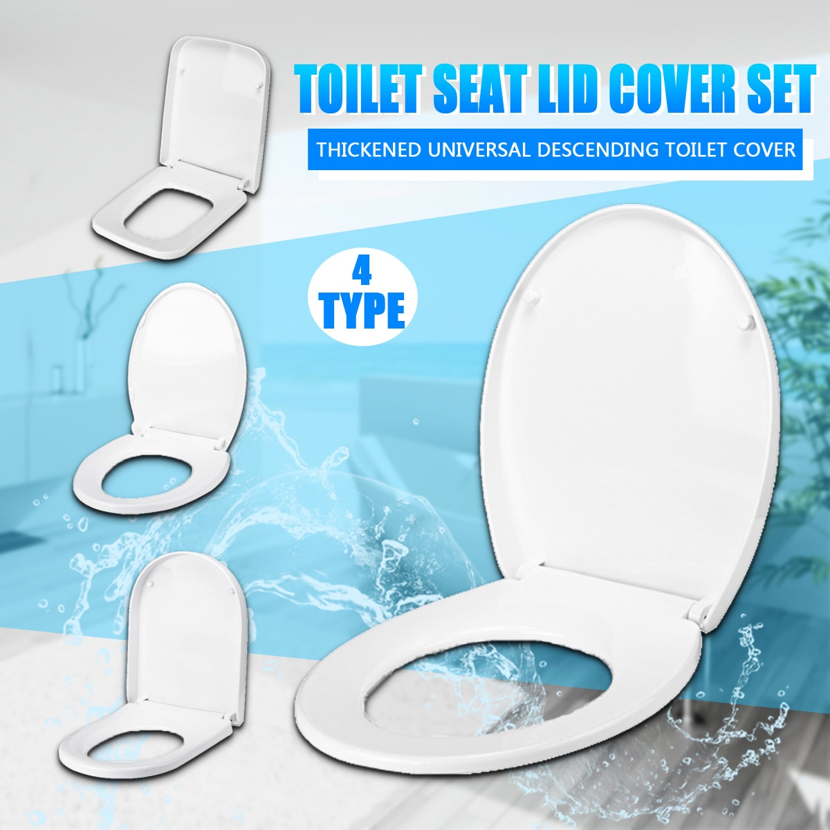 Xueqin Pp Universele Slow-Close Toilet Seat Deksel Cover Set Dikker Vervanging Antibacteriële Vierkante Ronde O/V Type toiletbrillen