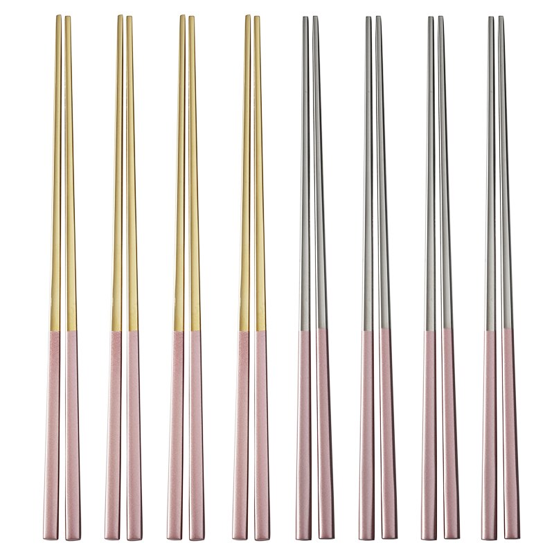 Palillos chinos de Metal rosa, palillos cuadrados de grado alimenticio de acero inoxidable 304, vajilla reutilizable para Sushi, 5 pares