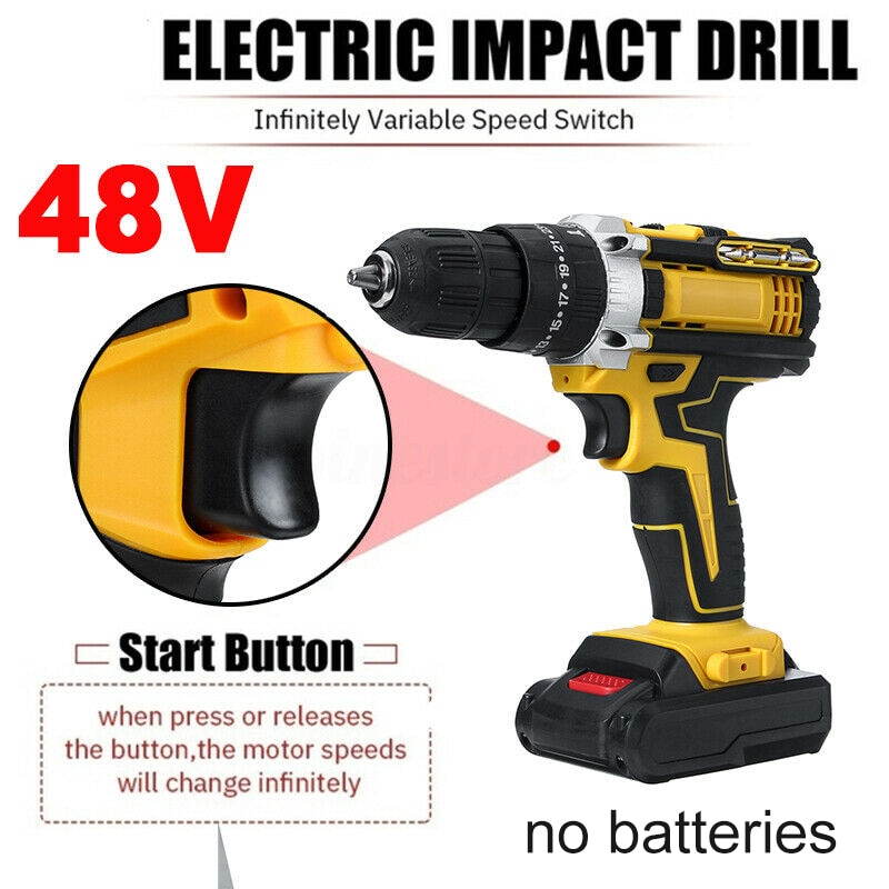 3 In 1 Cordless Electric Impact Drill Screwdriver 48v 2 Speed Driver Rechargeable with LED Light Multi-function Power Tool