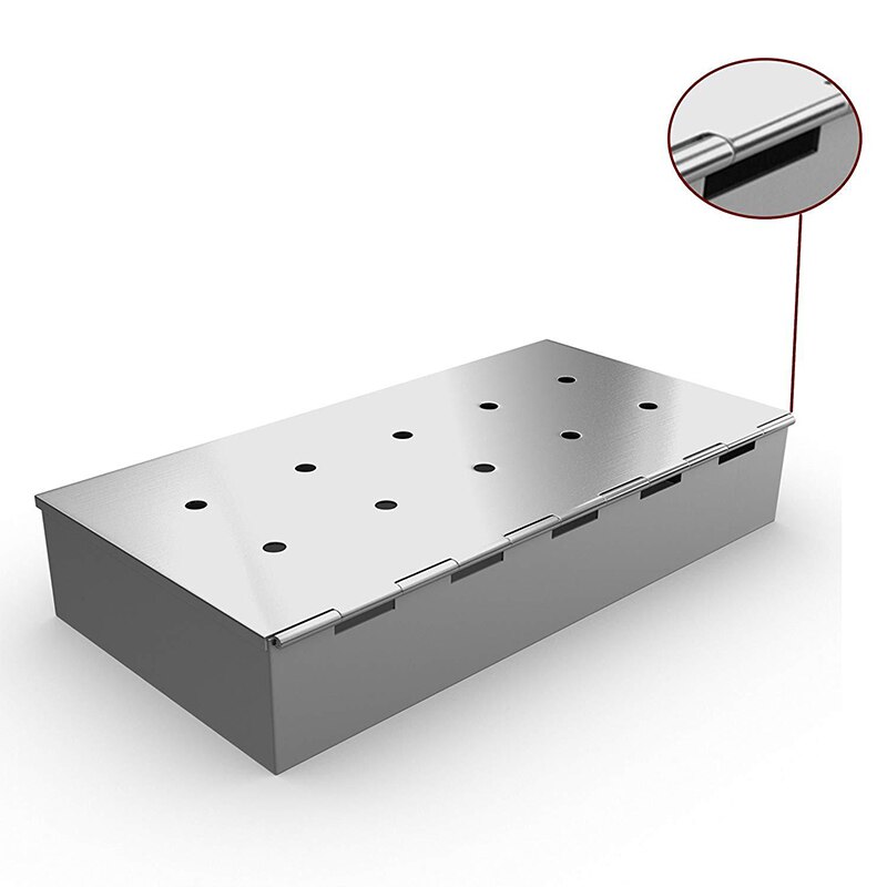 Bbq røykeboks hengslet lokk rustfritt stål grillutstyr for flis gass kull 66cy