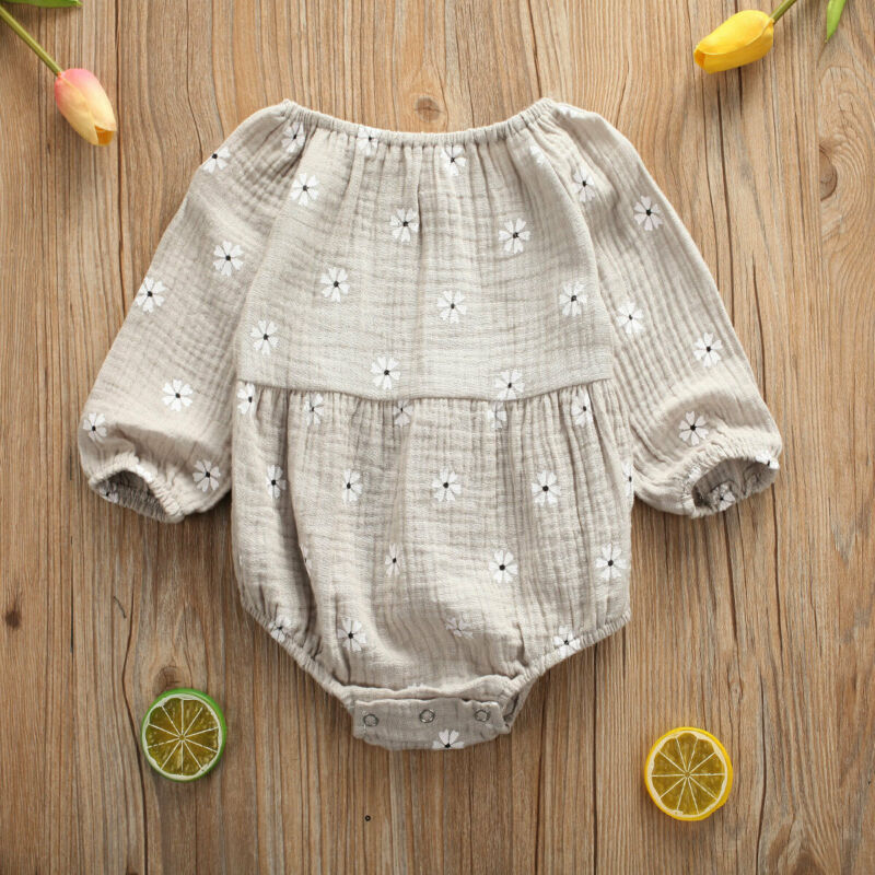 Infant Baby Girl Boy Cotton Linen Long Sleeve Jumpsuit Outfit