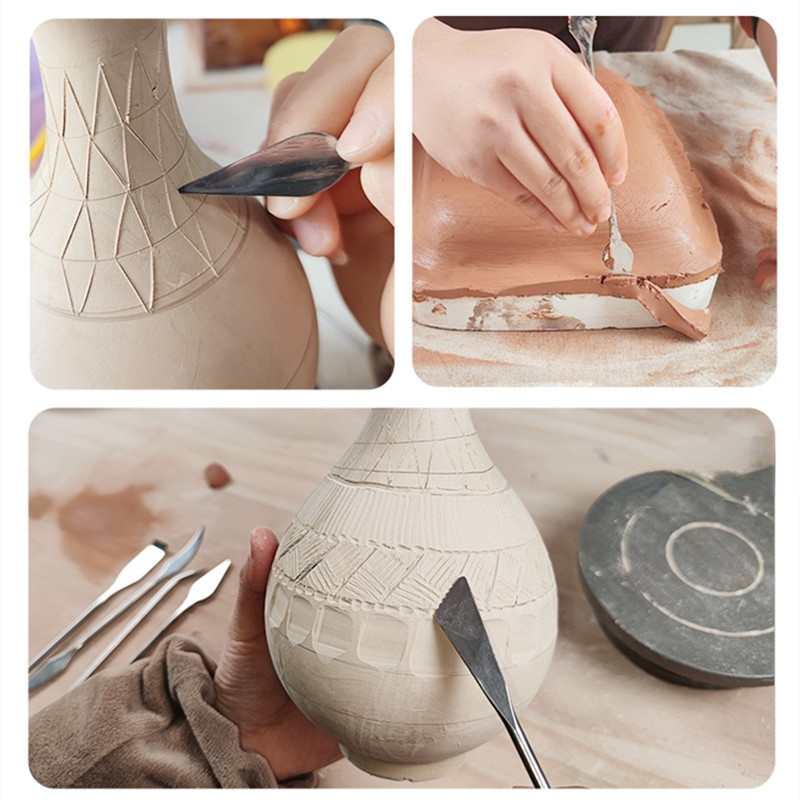 5 Stks/set Van Rvs Tweekoppige Carving Mes Klei Tool Keramische Diy Schrapen Zachte Aardewerk Modeling Tool