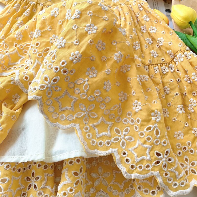 Big Sister Little Sister Matching Outfit Mother Daughter Matching Clothes Family Matching Embroidery Hollow Beach Dress