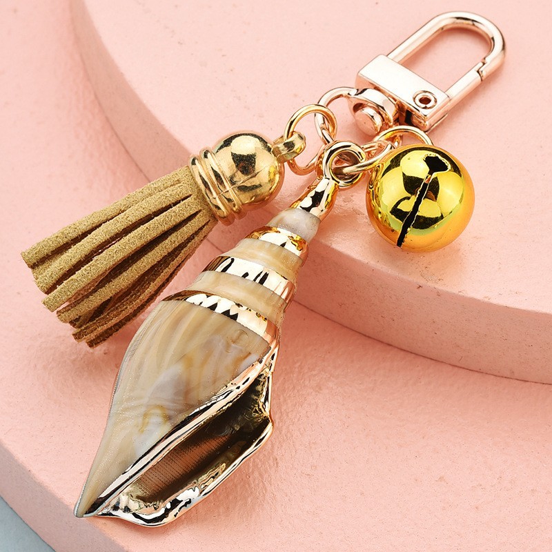 Bohemia estilo concha chaveiros para mulheres, pingente de borla pérola shell, requintado chaveiro saco, pequenos ornamentos à beira-mar, presentes lembrança: Preto