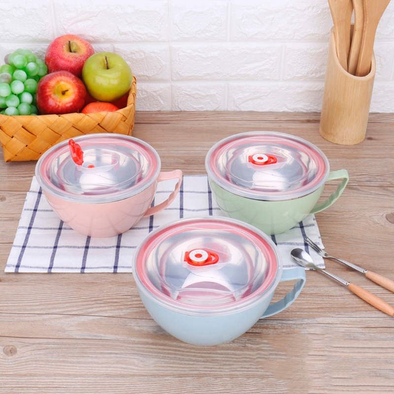 1 Pc Stainless Steel Noodle Bowl With Handle Food Container Rice Bowl Soup Bowls for Adult Kids Kitchen Tool