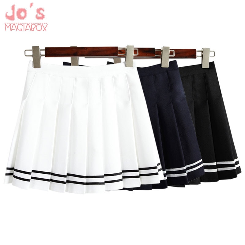 Jupes plissées en Denim, taille haute, jupe de marin à rayures Lolita Harajuku, jupe d&#39;école japonaise de Cosplay