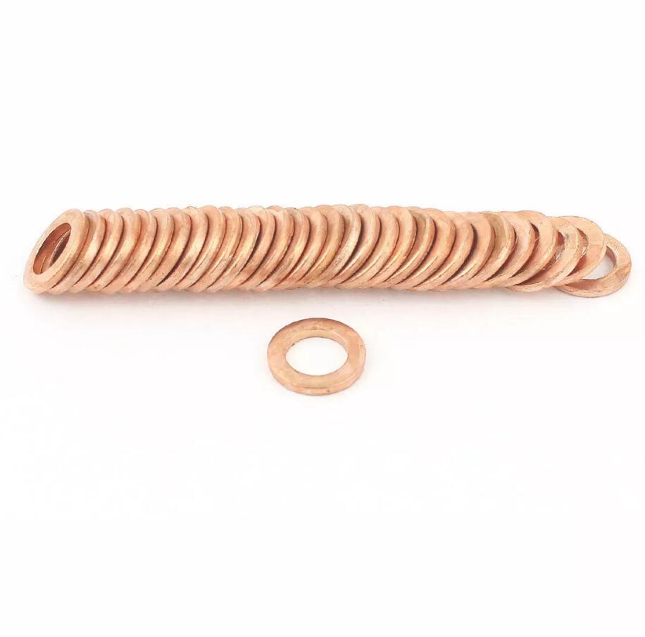 50Pcs 2mm Thickness Copper Flat Washer Ring Sealing Fitting Gaskets Flat Ring Oil Brake Line Seal Gasket.
