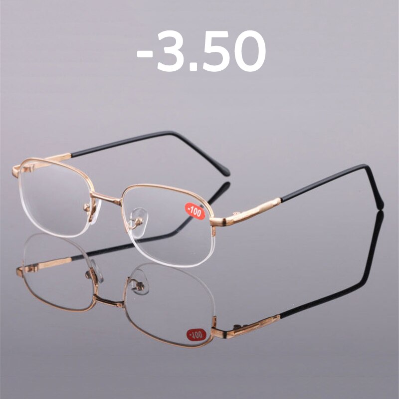 Elbru firkantet metal færdigt nærsynethed briller til mænd kvinder guld halv ramme kortsigtede briller diopter  -1.0 1.5 2.0 2.5 3 3.5: -3.50