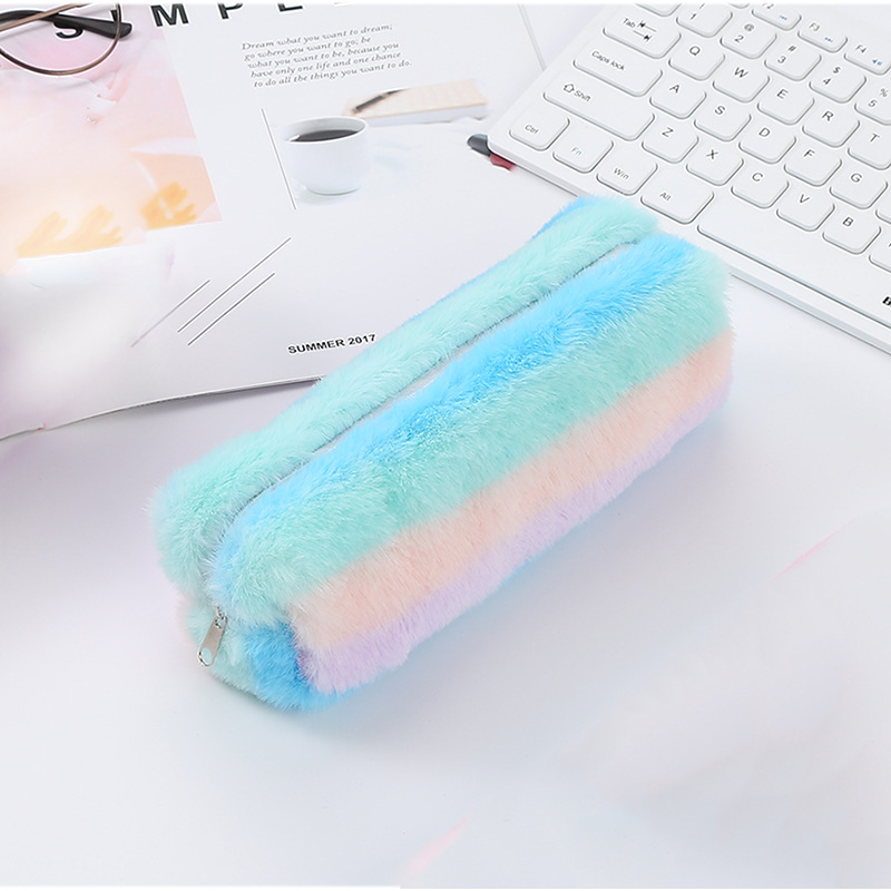 Kawaii Pencil Case Pink Plush Cute Solid Color Pencil Case Pencil Bag Stationery Pencilcase Lovely School Supplies: 313