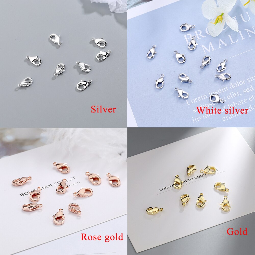 INZATT 10 Pieces / Lot Real 925 Sterling Silver Necklace Clasp Chain Charms Handmade Of DIY Accessories: AY1140 / Gold