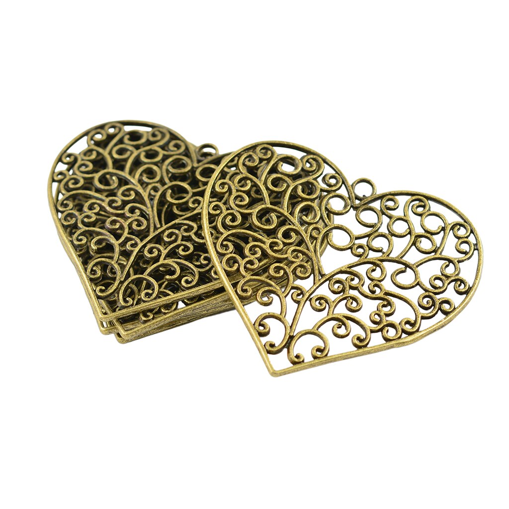 6 Stuks Big Hollow Charm Hart Hanger Diy Sieraden Maken Craft Antiek Brons