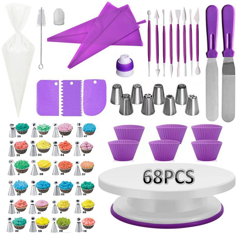 6 12 60 68 Piece Cake Turntable Cake Decorating Piping Tip Piping Bag Muffin Cups
