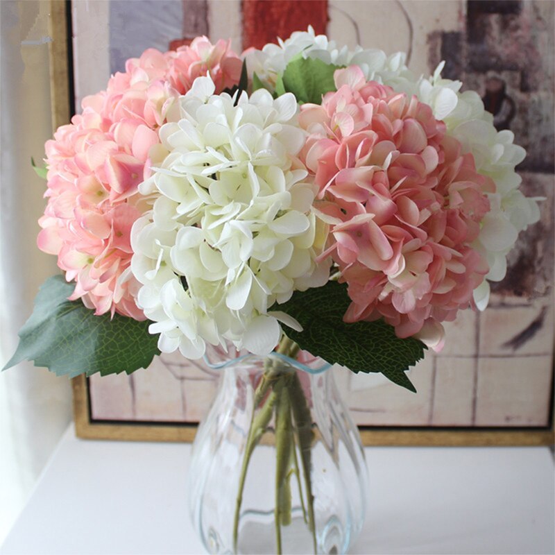 1 Branch Artificial Hydrangea Branch With False Leaf Silk Artificial Flower Wedding DIY Home Garden Decoration False Hydrangea