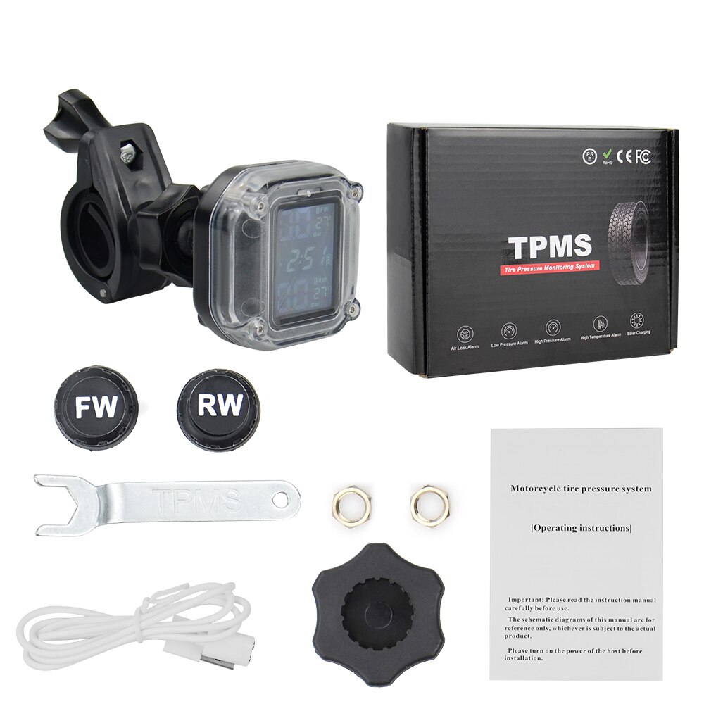 Waterproof Motorcycle Real Time Tire Pressure Monitoring System TPMS Wireless LCD Display External Sensors for Motors