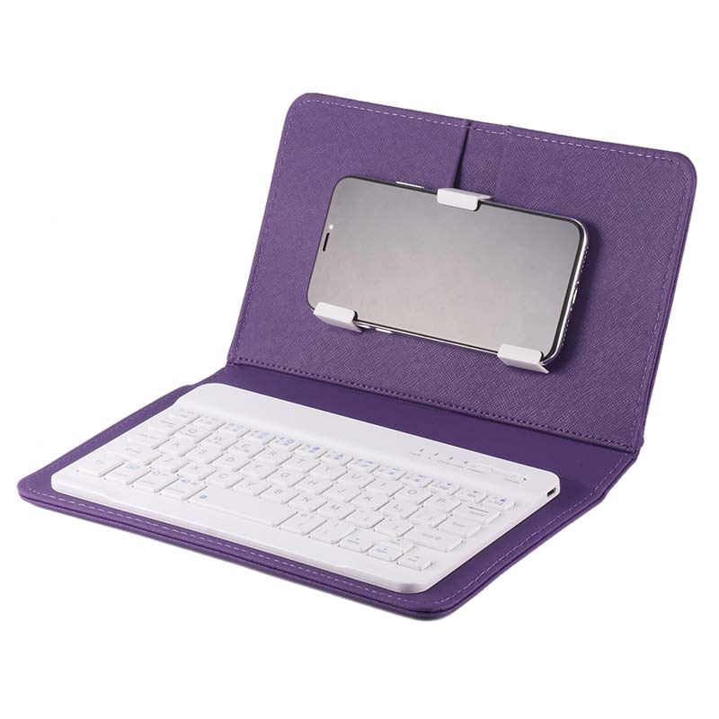 Funda de piel sintética para teclado inalámbrico, funda protectora portátil para iPhone 6 7, teléfono móvil con teclado Bluetooth: purple