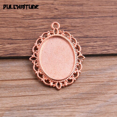 6 Pcs 18*25 Mm Binnenmaat 9 Kleur Klassieke Stijl Ovale Cabochon Base Instellen Charms Hanger Voor Diy sieraden Maken: Rose Gold