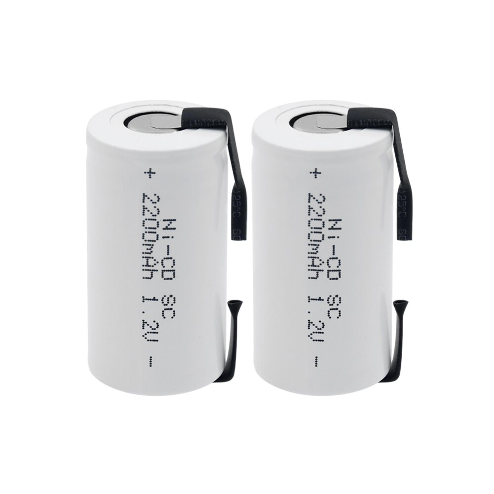 1-10Pcs 22*42mm Sub C SC Rechargeable Battery 1.2V 2200mAh NI-CD Batteries Cell With Welding Tabs For Electronic Tools: 2  Pieces