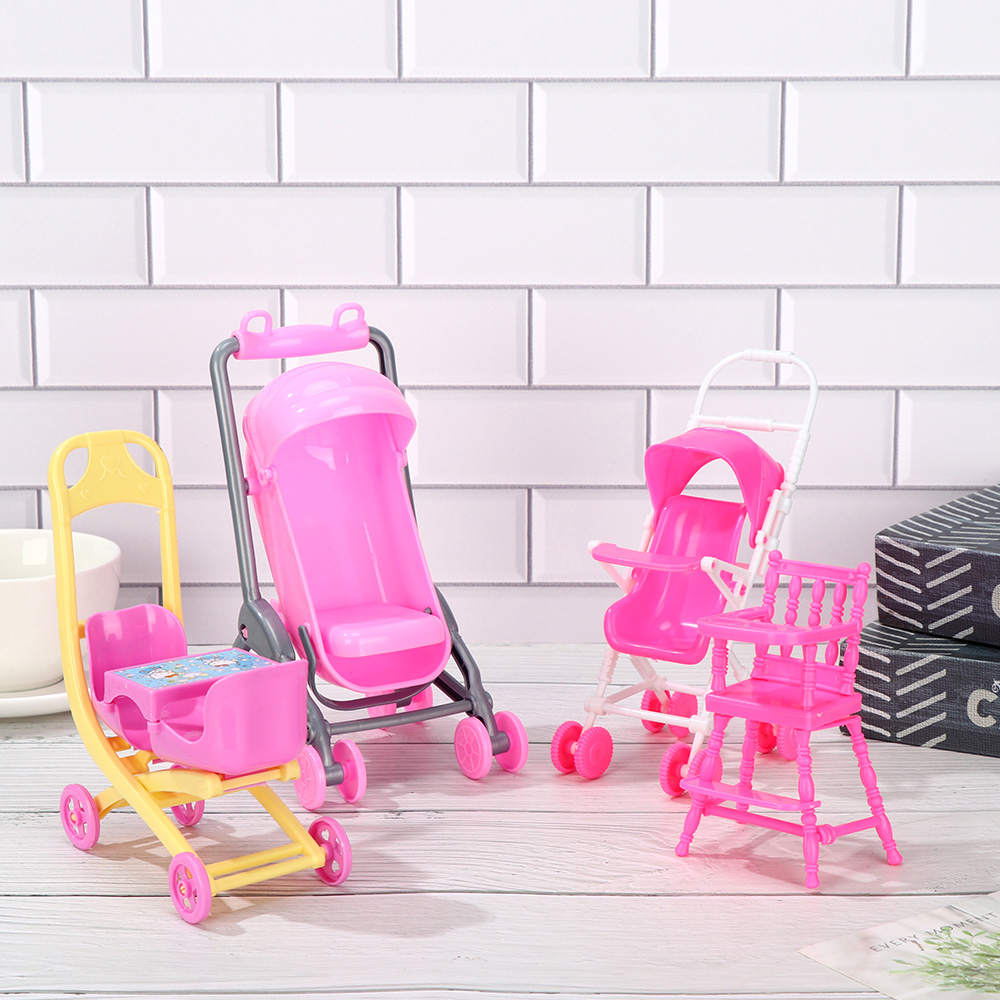 Baby Stroller for Dolls Dollhouse Furniture accessories Infant Carriage Trolley Nursery Model Girls Doll house Play Toys