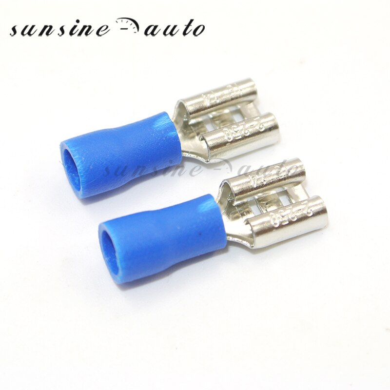 50 kpl 2.8mm 4.8mm 6.3mm naaraseristetty sähköinen puristusliitin 0.5-2.5 mm:lle 2 22-10 awg liittimet kaapelin johtoliitin: 6.3mm sinistä