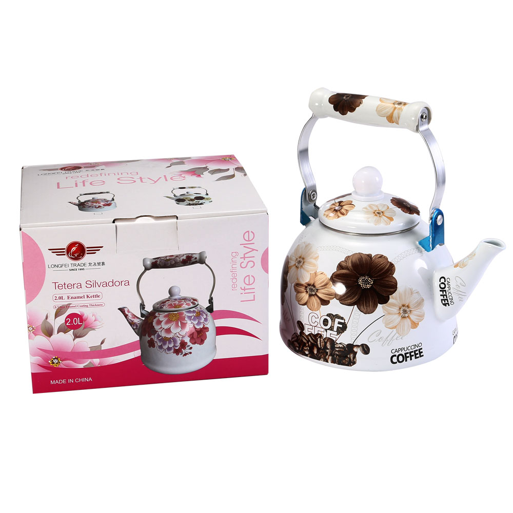 2L Chinese Traditional Enamel Teapot Vintage Loose Leaf Tea Coffee Pot Kettle Enamel Coated Steel Vintage Style Teapot