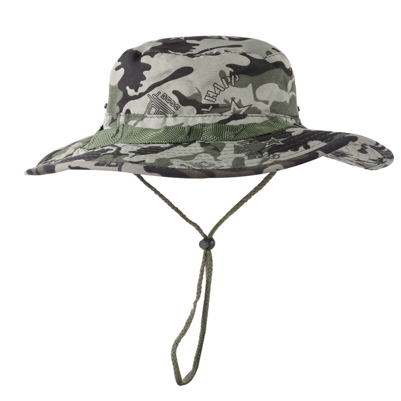 Camouflage Hoed Mannen Vrouwen Camouflage Emmer Hoed Met String Katoen Blend Visser Zon Cap met Kinband