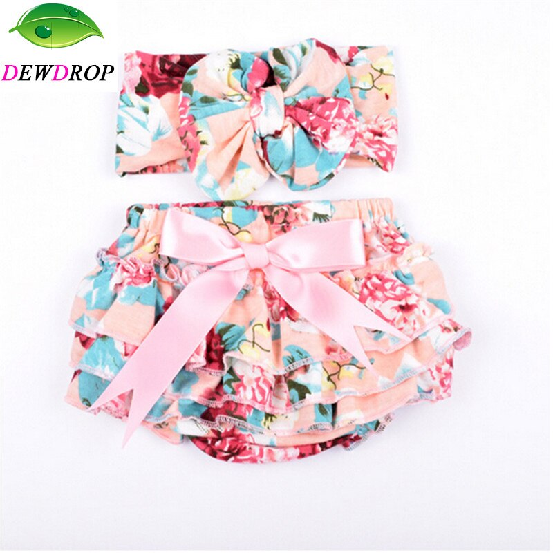 Newborn Baby girls bloomers Infant ruffle panties+Headband baby diaper covers girls shorts floral bloomers