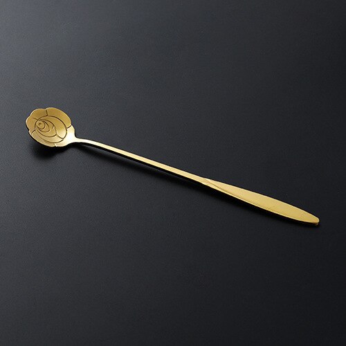 Långt handtag omrörning kaffesked rostfritt stål sked hem japansk söt kronblad efterrätt skedar gyllene hjärtformade: Rosform guld