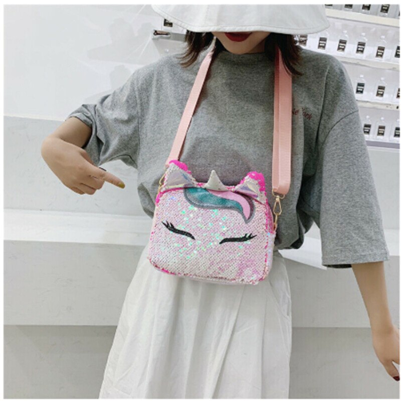Eenhoorn Handtassen Voor Meisjes Reizen Vrouwen Print Cartoon Schoudertassen Pailletten Crossbody Tas Kerst Leuke Candy Bag