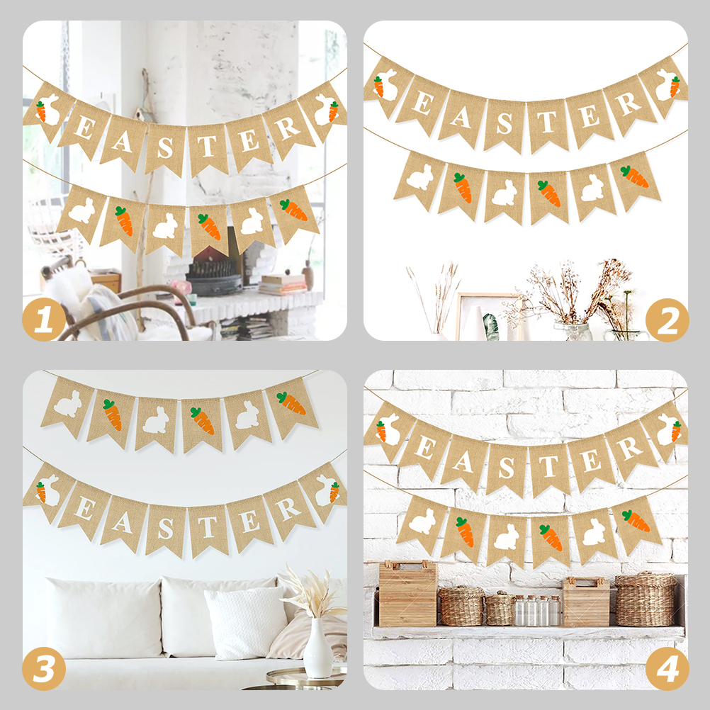 2pcs Easter Rabbit Banner Easter Hanging Banner Decor Easter Festive Hanging Flags