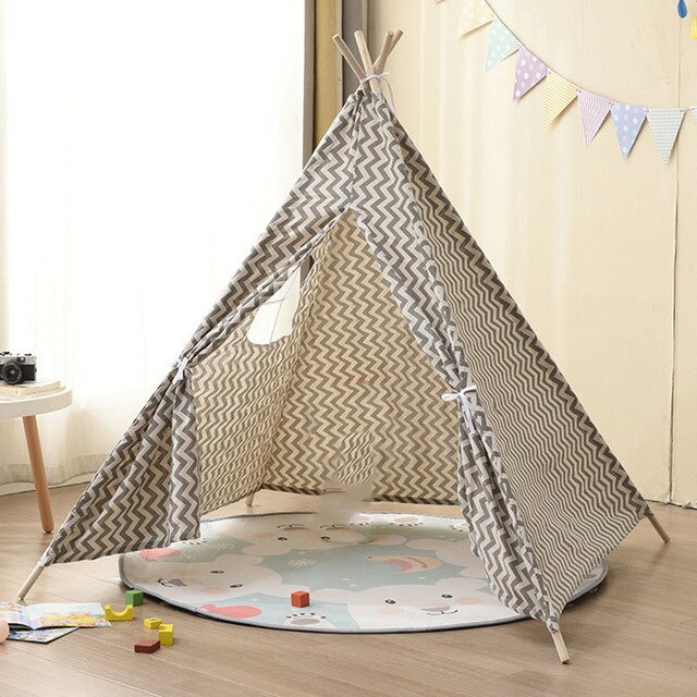 Folding Children's Tent Wigwam Large Kids Play House Indoor Indian Cotton Canvas Portable Child Little Teepee Baby Play Tents: GR0029-4