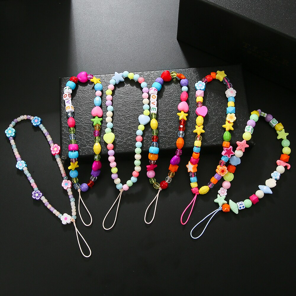 HEYUYAO Love Star Beaded Phone Chain Mobile Phone Chain Wrist Strap Accessories Color Plastic Bead Bracelet Random Color