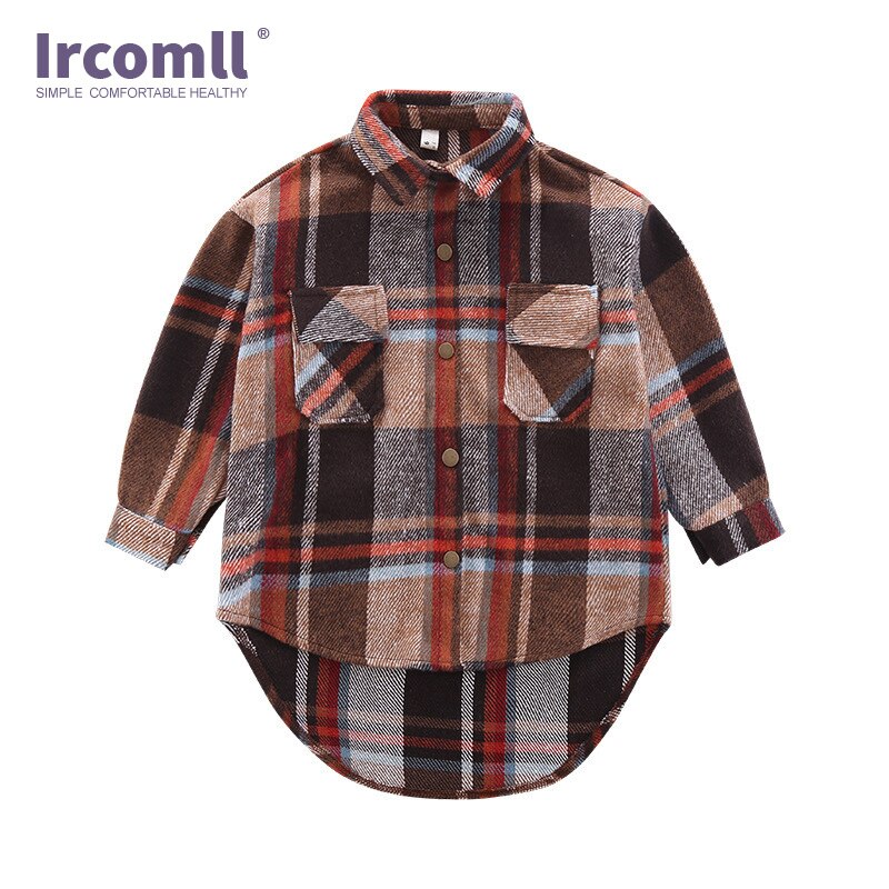 Ircomll Korean Girl blouse kids Girls Long Sleeve Shirt Plaid Blouse Turn down collar Long Tops Autumn Children Costume