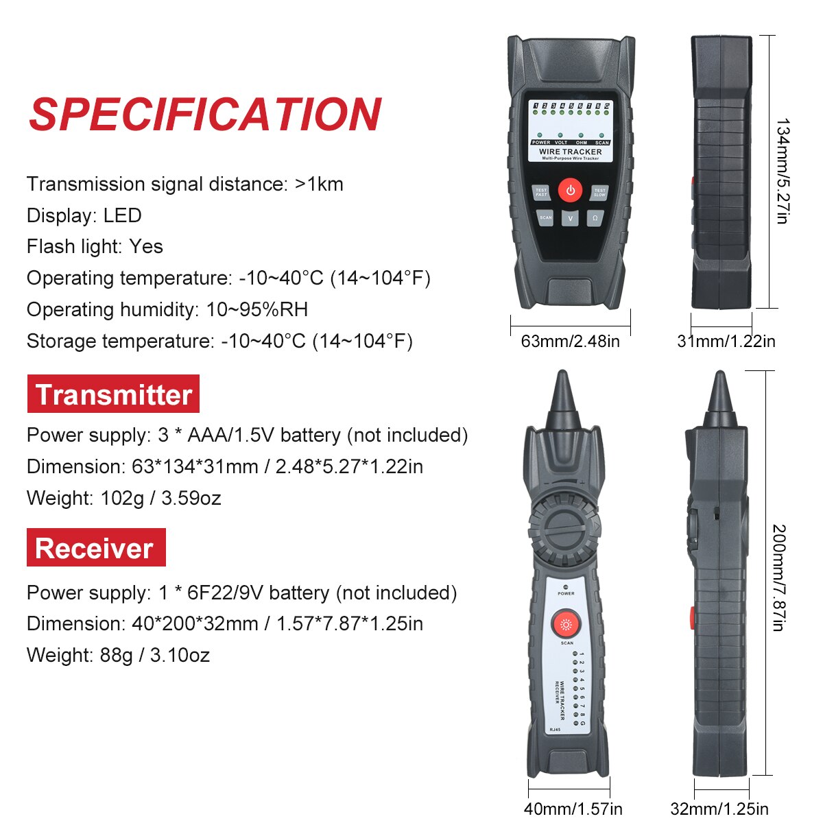 KKmoon Wire Tracker Portable Multifunctional RJ11 RJ45 Cable Tester Telephone & Network Line Finder with Headphone