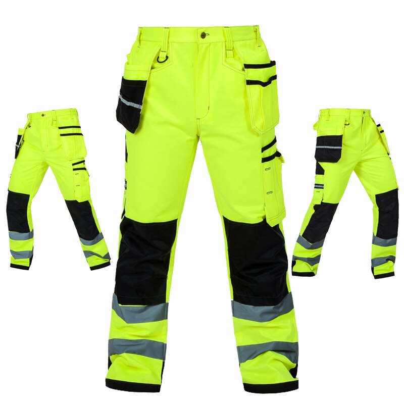 Bauskydd durable workwear pants men multi-pocket heavy duty reflective work trousers with knee pads