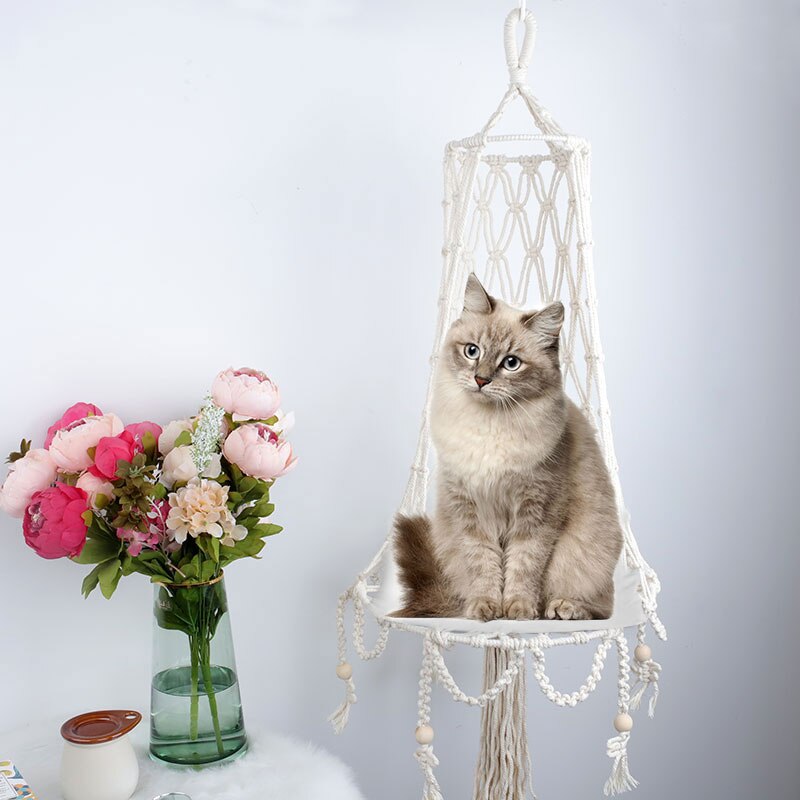 Macrame Handgemachte Webart Hängematte Für Katze Und Kleine Haustier Dekoration Hängen Zauberstab Schaukel Baumwolle Netz Tasche Bett Boho Hause Haustier Nest Dekor: S158 c5