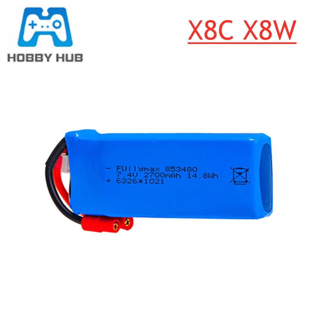 Upgraded 7.4V 2700mAh 25C Lipo Battery For Syma X8W x8c X8G X8HC X8HW X8HG HQ899 RC Quadcopter Spare Parts 2s 7.4V Battery 1pcs