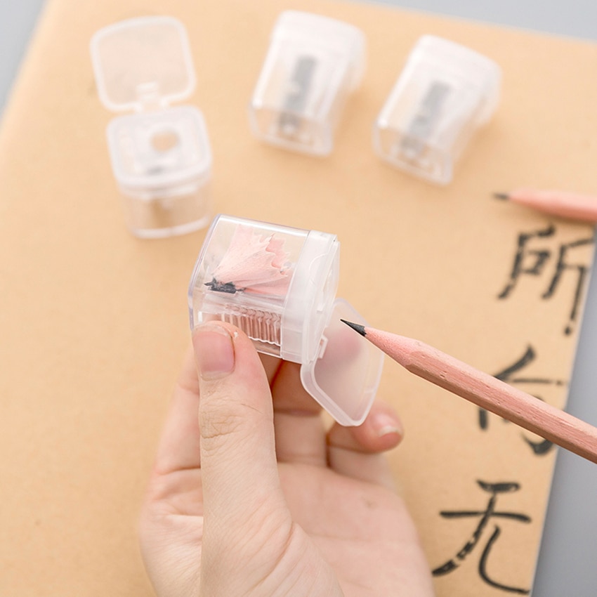 Transparent Compact Pencil Sharpener, Sharp Steel Blade, Plastic Manual Singe Hole Pencil / Color Pencil Sharpener with Cover