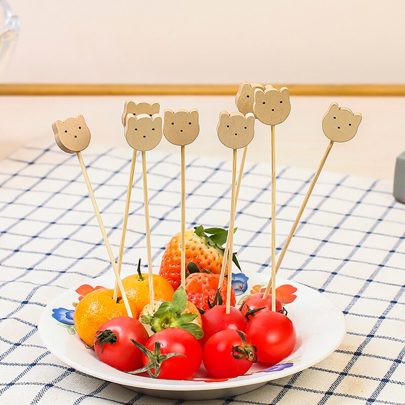 100PCS Cute Decorative Toothpicks Bamboo Food Picks Sandwich Decor Bear Cocktail Sticks Fruit Skewers Party Buffet Decoration